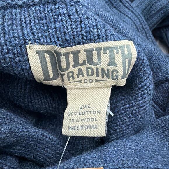 Duluth Trading Sweater Mens 2XL High Neck Infantry Wool Blend Shawl Collar Blue - Picture 2 of 10
